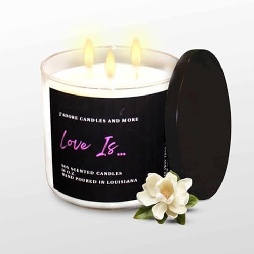 Close-up of 16oz hand-poured 100% soy candle with essential oils in a sleek jar, showcasing luxury aromatherapy and long burn time.