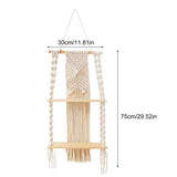 2 Tier Macrame Wall Shelf – Boho Floating Wood Design-Home decor-Krewe Home Interiors