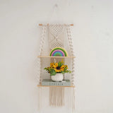 2 Tier Macrame Wall Shelf – Boho Floating Wood Design-Home decor-Krewe Home Interiors