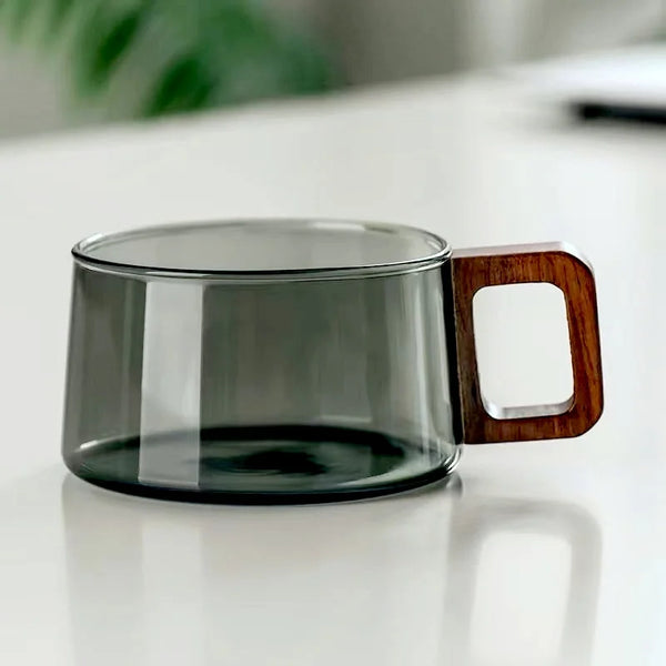 200ml Glass Coffee Mug with Wooden Tray & Spoon-kitchen-Krewe Home Interiors