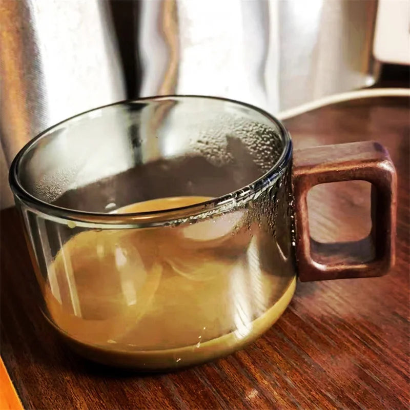 200ml Glass Coffee Mug with Wooden Tray & Spoon-kitchen-Krewe Home Interiors