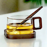 200ml Glass Coffee Mug with Wooden Tray & Spoon-kitchen-Krewe Home Interiors