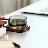 200ml Glass Coffee Mug with Wooden Tray & Spoon-kitchen-Krewe Home Interiors