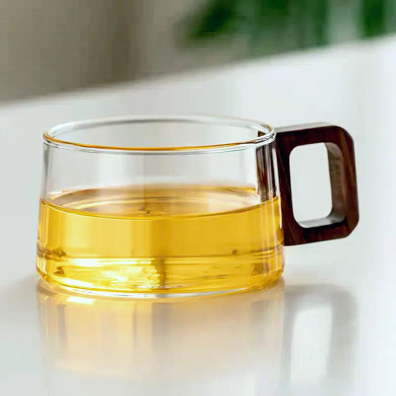 200ml Glass Coffee Mug with Wooden Tray & Spoon-kitchen-Krewe Home Interiors