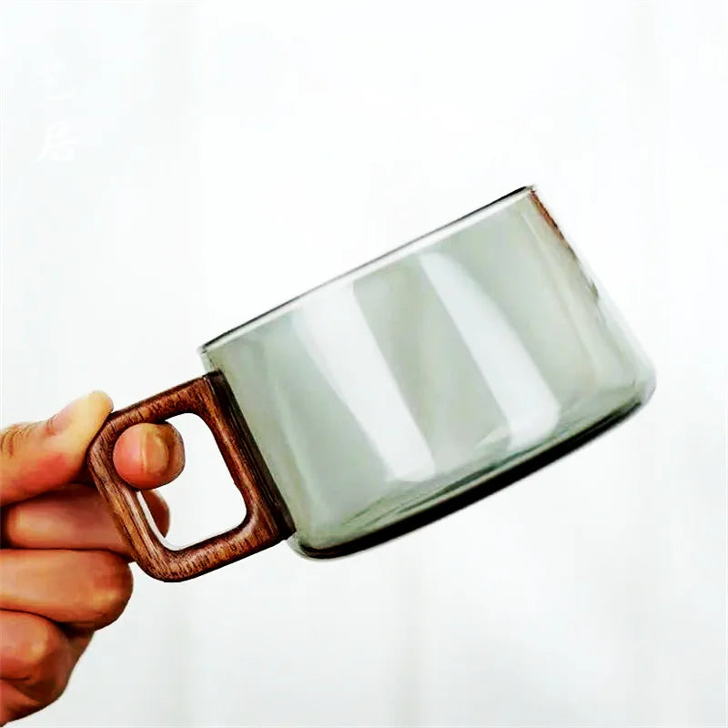 200ml Glass Coffee Mug with Wooden Tray & Spoon-kitchen-Krewe Home Interiors