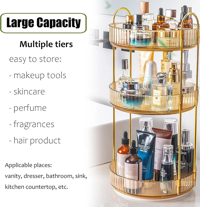 3-Tier Rotating Makeup Organizer – Clear Vanity Storage-bathroom-Krewe Home Interiors