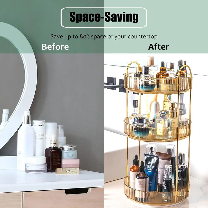 3-Tier Rotating Makeup Organizer – Clear Vanity Storage-bathroom-Krewe Home Interiors