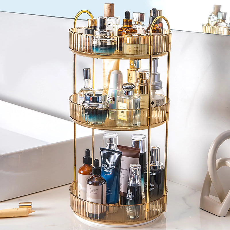 3-Tier Rotating Makeup Organizer – Clear Vanity Storage-bathroom-Krewe Home Interiors