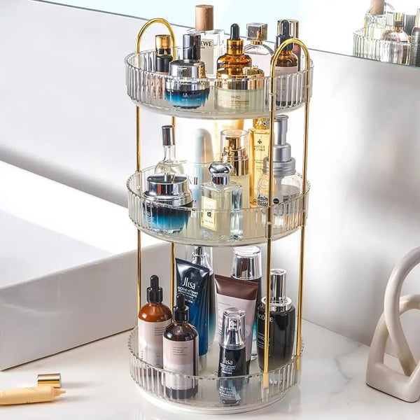3-Tier Rotating Makeup Organizer – Clear Vanity Storage-bathroom-Krewe Home Interiors