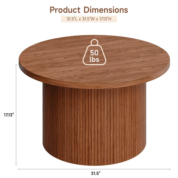 31.5" Round Walnut Coffee Table – Tambour Mid-Century Design-Furniture-Krewe Home Interiors