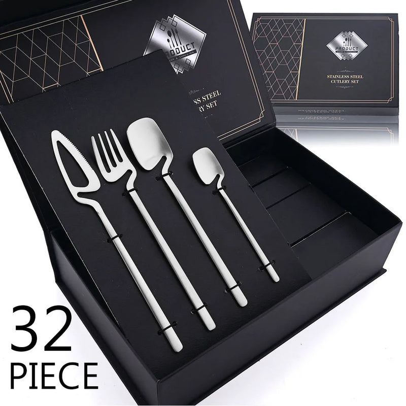 32-Piece Matte Black Cutlery Set – Service for 8-kitchen-Krewe Home Interiors