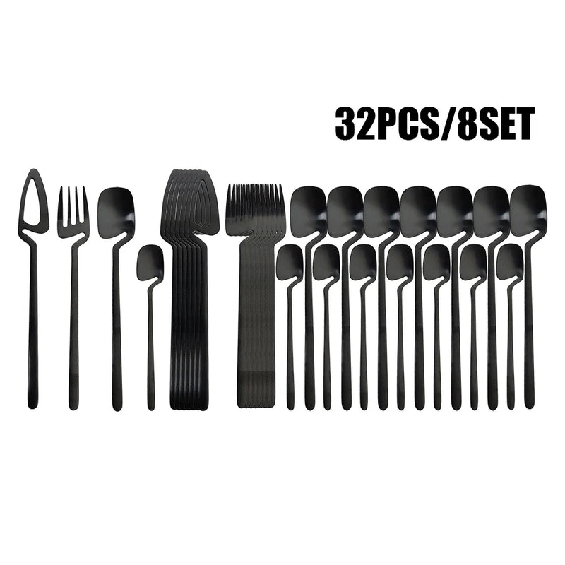 32-Piece Matte Black Cutlery Set – Service for 8-kitchen-Krewe Home Interiors