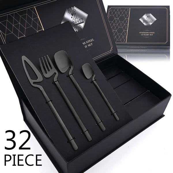 32-Piece Matte Black Cutlery Set – Service for 8-kitchen-Krewe Home Interiors