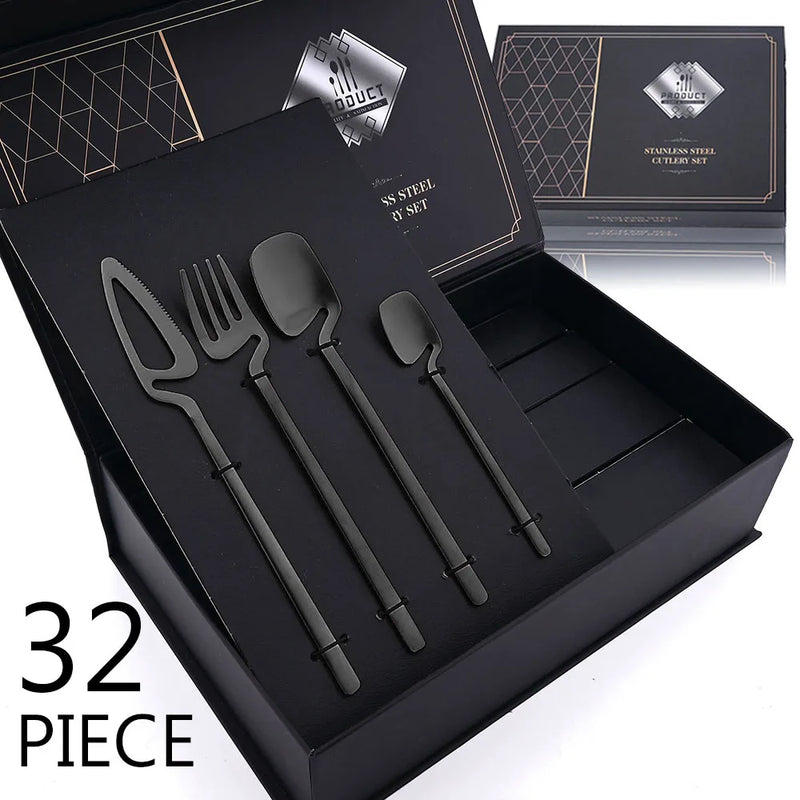 32-Piece Matte Black Cutlery Set – Service for 8-kitchen-Krewe Home Interiors
