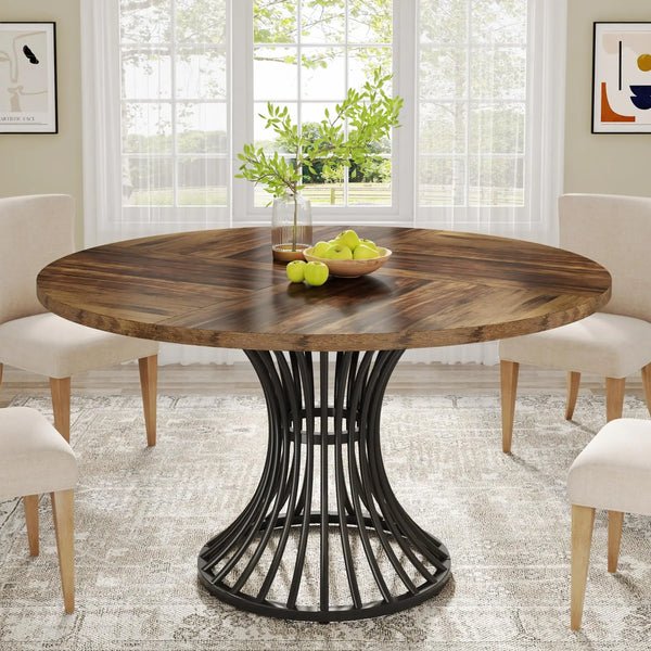47-Inch Round Farmhouse Dining Table for 4-6-kitchen-Krewe Home Interiors