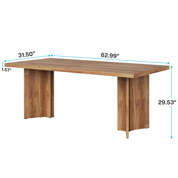 63" Farmhouse Dining Table for 4–6 with Walnut Wood Finish-Furniture-Krewe Home Interiors