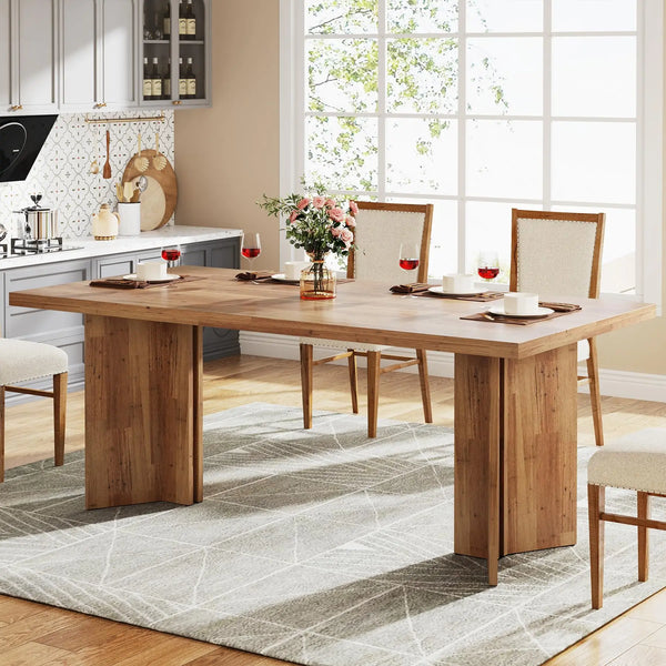 63" Farmhouse Dining Table for 4–6 with Walnut Wood Finish-Furniture-Krewe Home Interiors