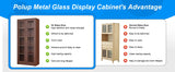 71" Glass Display Cabinet with Locking Doors – Metal Frame Bookcase-Furniture-Krewe Home Interiors