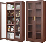71" Glass Display Cabinet with Locking Doors – Metal Frame Bookcase-Furniture-Krewe Home Interiors