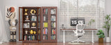 71" Glass Display Cabinet with Locking Doors – Metal Frame Bookcase-Furniture-Krewe Home Interiors