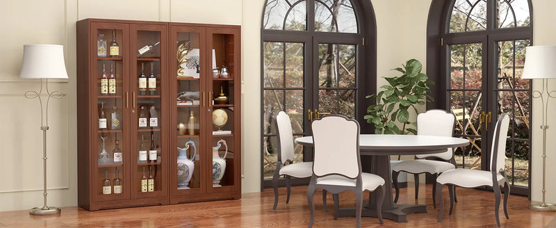 71" Glass Display Cabinet with Locking Doors – Metal Frame Bookcase-Furniture-Krewe Home Interiors