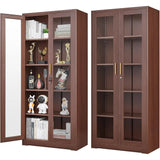 71" Glass Display Cabinet with Locking Doors – Metal Frame Bookcase-Furniture-Krewe Home Interiors
