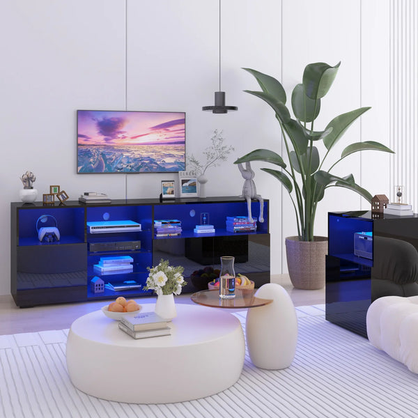 79" LED TV Stand with Storage & RGB Lights – Black or White-Furniture-Krewe Home Interiors