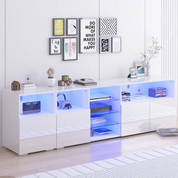 79" LED TV Stand with Storage & RGB Lights – Black or White-Furniture-Krewe Home Interiors