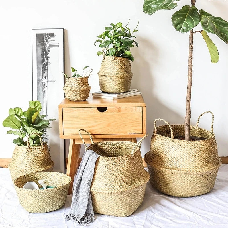 Seaweed Wicker Basket – Hanging Flower Pot & Storage Basket