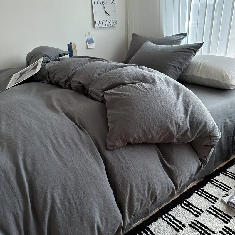 Solid Cotton Bedding Set with Duvet Cover, Pillowcases & Sheet, Multiple Sizes