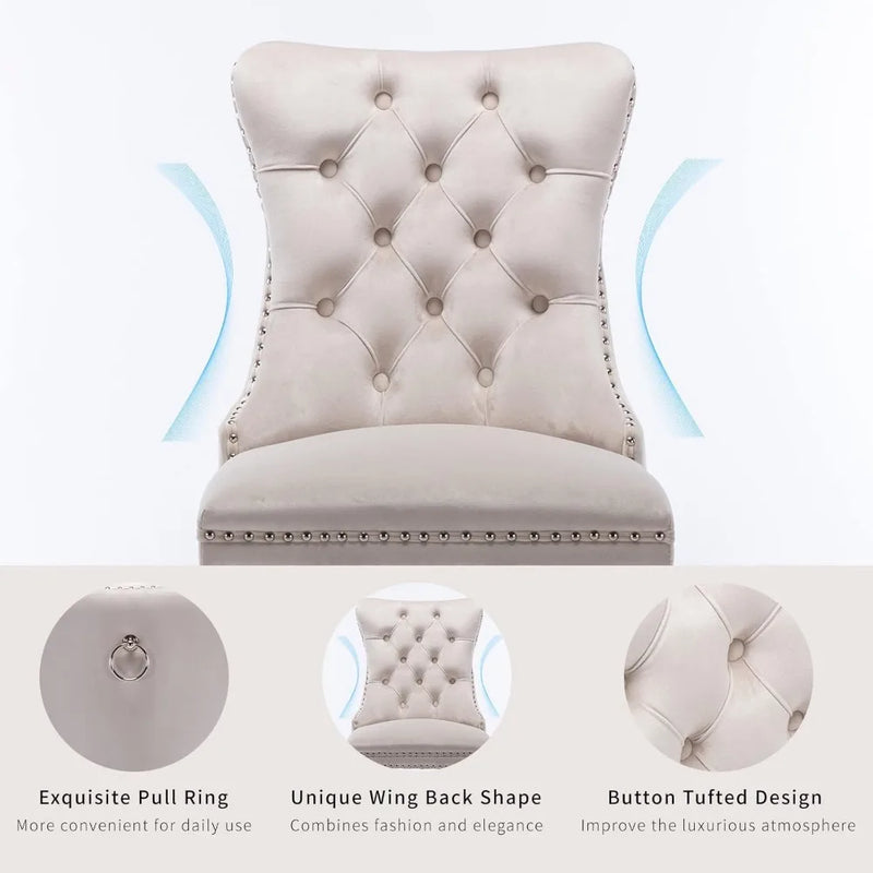 Beige Velvet Tufted Dining Chairs Set of 4 – Elegant & Modern
