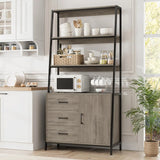 69" White & Gold Bookshelf with Drawers & Ladder Shelves