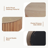 31.5" Natural Coffee Table – Modern Solid Wood Drum Tea Table for Living Room