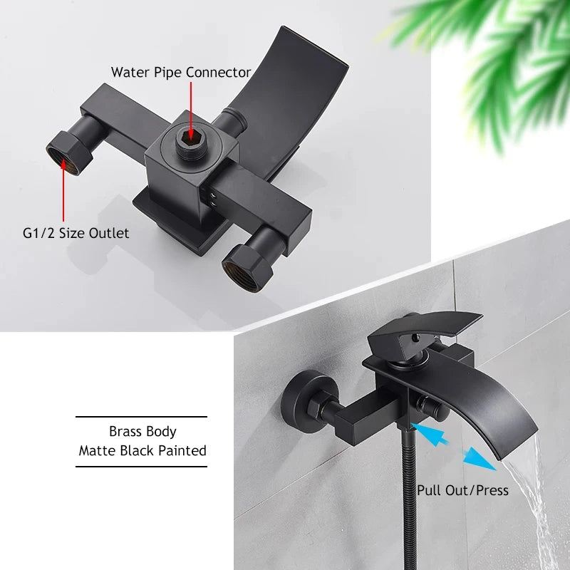 Modern Bathroom Tub Faucet With Shower - Wall Mounted