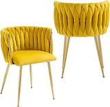 Velvet Dining Chairs Set of 2 – Tufted Accent Chairs with Gold Legs