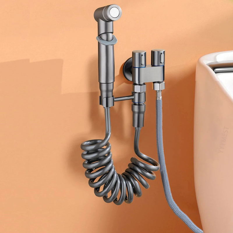 Wall-Mounted Toilet Bidet Sprayer with Double Outlet Angle Valve