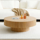 31.5" Natural Coffee Table – Modern Solid Wood Drum Tea Table for Living Room