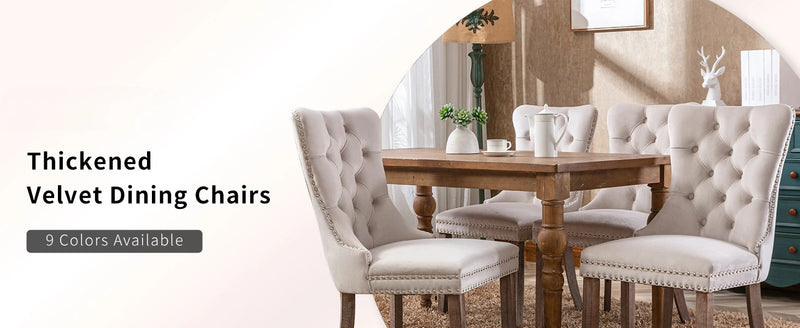Beige Velvet Tufted Dining Chairs Set of 4 – Elegant & Modern