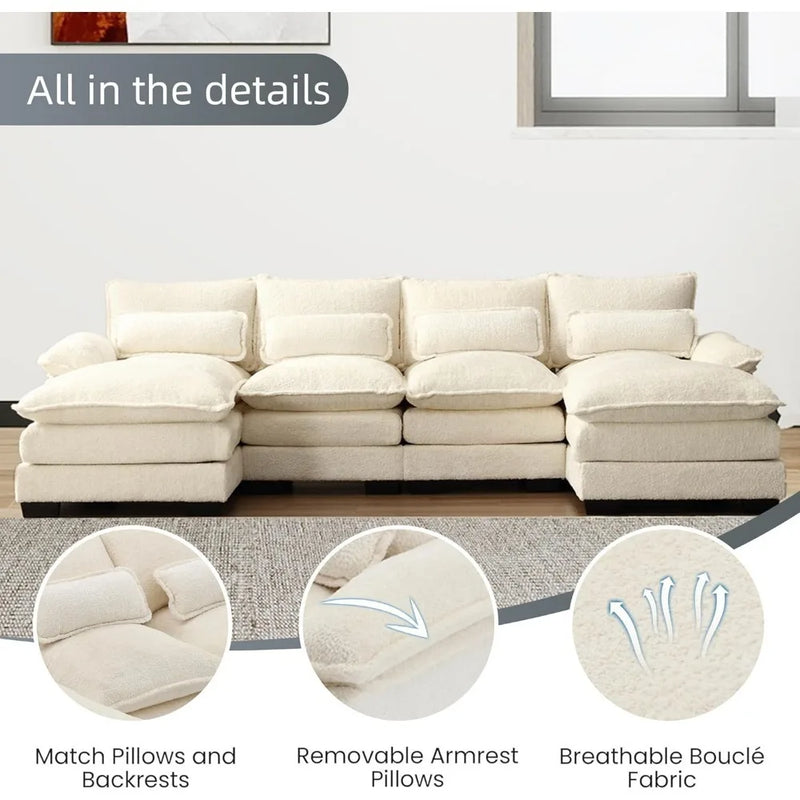 U-Shaped Chenille Sectional Sofa w/ Double Chaise – 110"