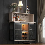 Farmhouse Coffee & Wine Bar Cabinet with LED & Wine Rack