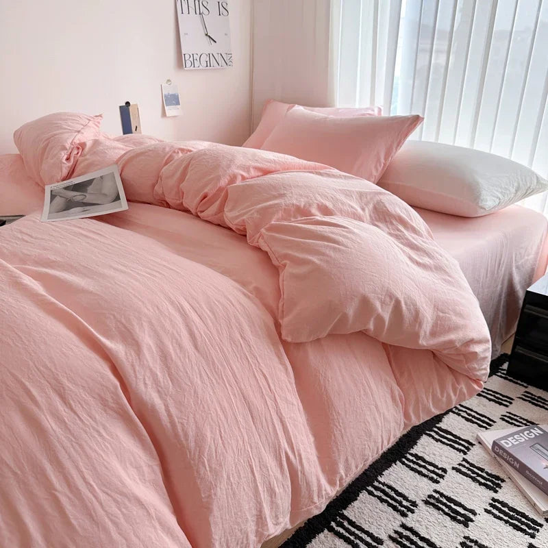 Solid Cotton Bedding Set with Duvet Cover, Pillowcases & Sheet, Multiple Sizes