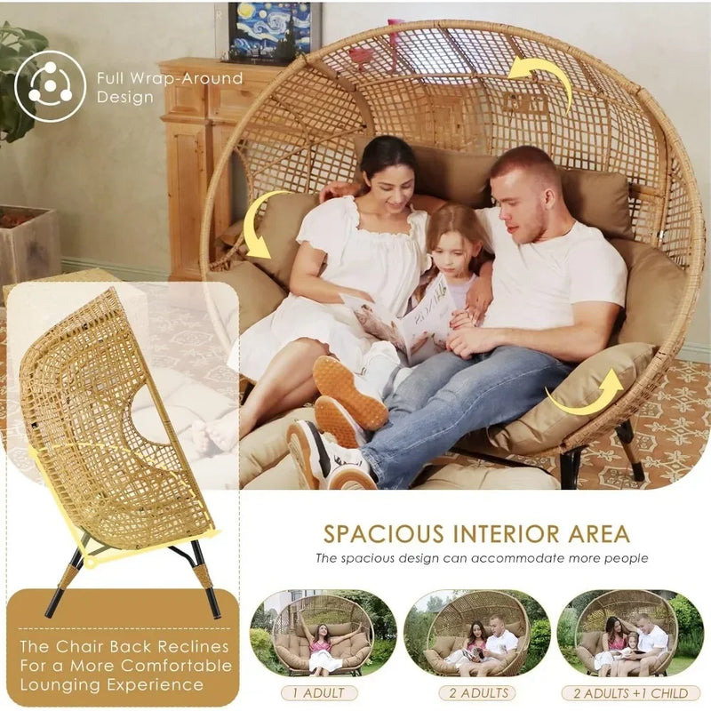 Oversized 2-Person Wicker Egg Chair with Ottoman – Indoor/Outdoor Lounge