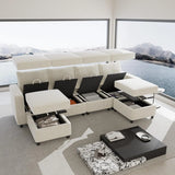 Cream White Modular Sectional Sofa with Storage & USB Chargers – 6 Seats