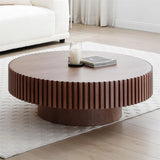 31.5" Natural Coffee Table – Modern Solid Wood Drum Tea Table for Living Room