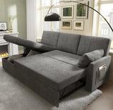 Sleeper Sofa Bed with Storage Chaise – Grey Linen