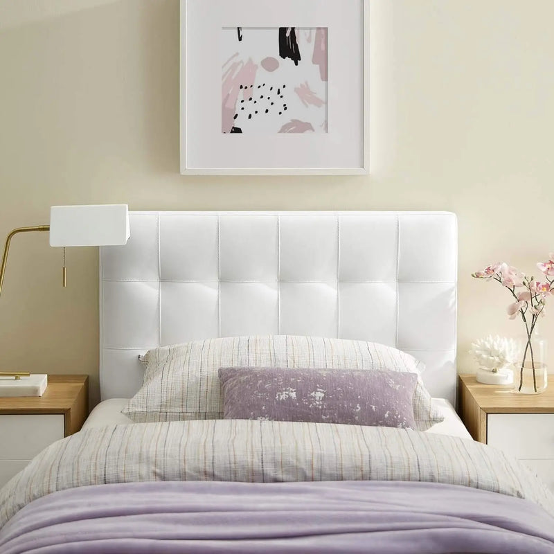 Lily Tufted Vegan Leather Queen Headboard – Adjustable Height