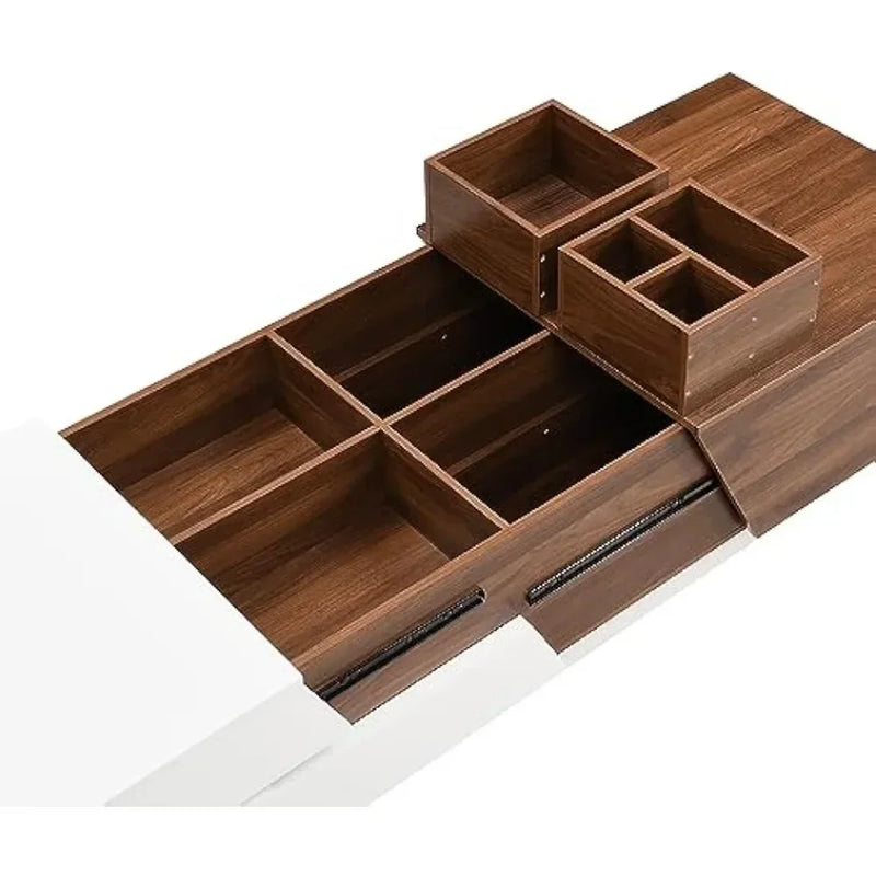 Modern Extendable Coffee Table with Hidden Storage – White & Walnut