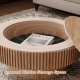 31.5" Natural Coffee Table – Modern Solid Wood Drum Tea Table for Living Room
