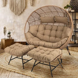 Oversized 2-Person Wicker Egg Chair with Ottoman – Indoor/Outdoor Lounge