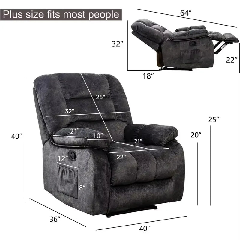Overstuffed Massage Recliner with Heat & Vibration – Plush Fabric Reclining Chair